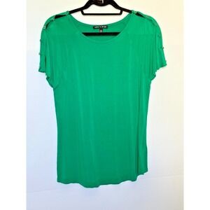 Cable & Gauge Womens M Green Button Shoulder Short Sleeve Top St. Patrick's Day